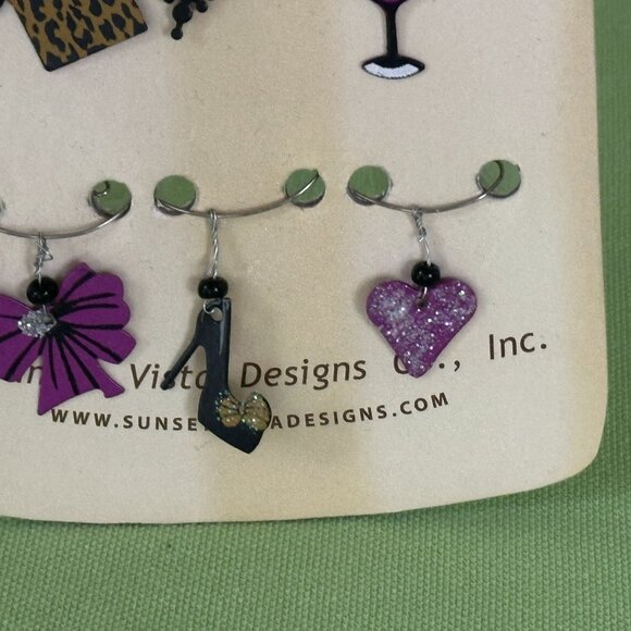 SUNSET VISTA DESIGN WINE BOTTLE CHARM SET:NWT WINE BOTTLE CHARM + 6 GLASS CHARMS - Picture 7 of 8